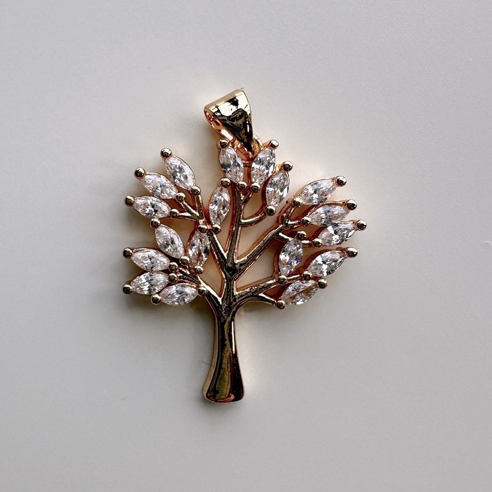 NEW Rose Gold Plated Bodhi Tree of Life Pendant w/ Clear White Crystal CZ Stones